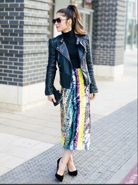 Zara Rainbow Striped Sequin Skirt Size Medium